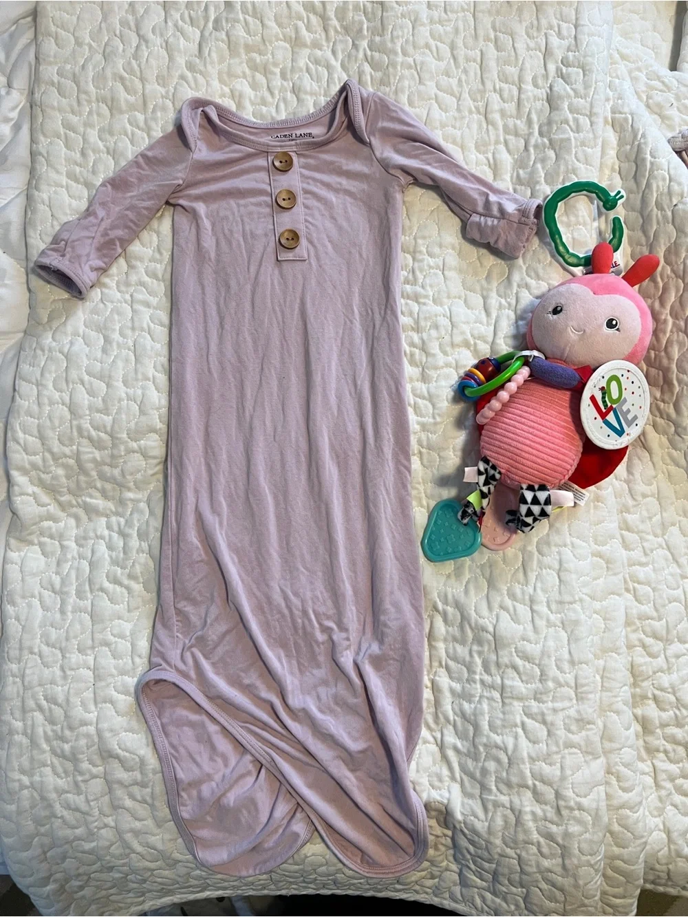 Caden Lane Bamboo Knotted Gown 0-3M Dusty Purple Lavender Henley Ribbed